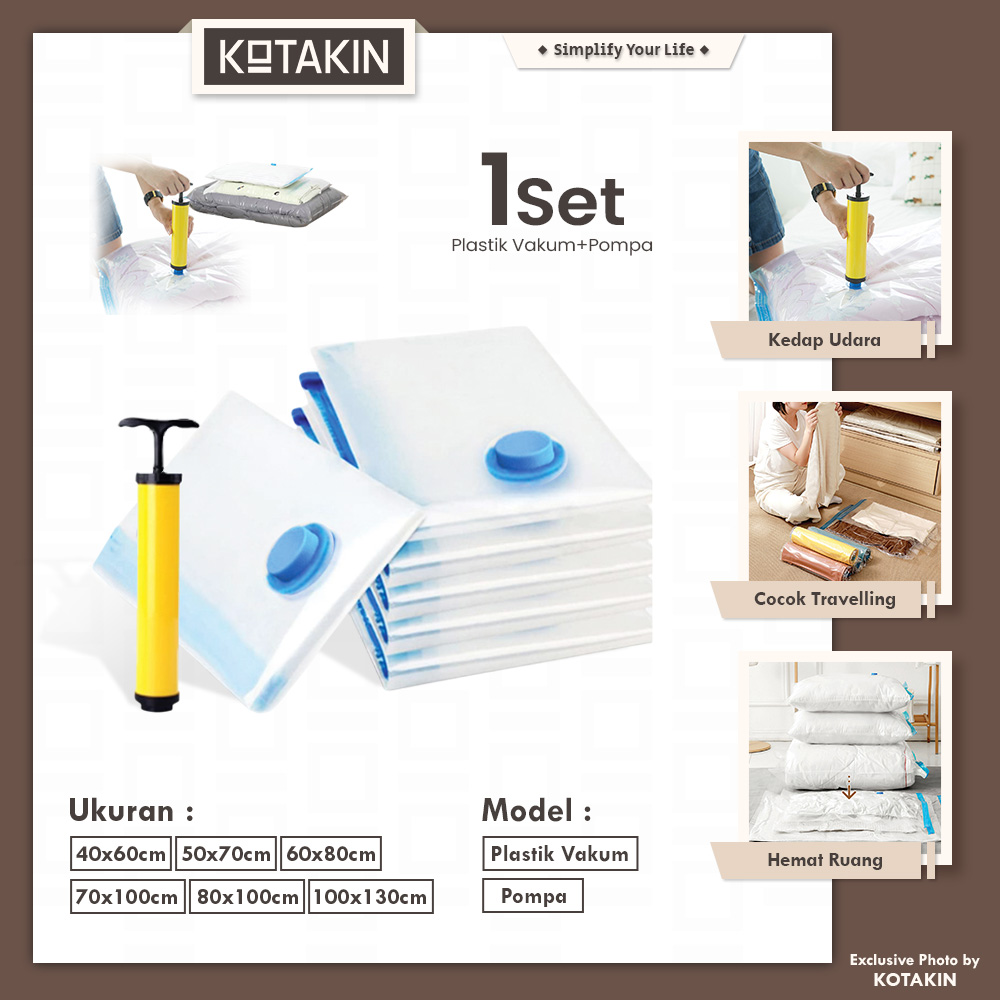 Vacuum Bag Set 6Pcs Kantong Pakaian+Pompa Manual